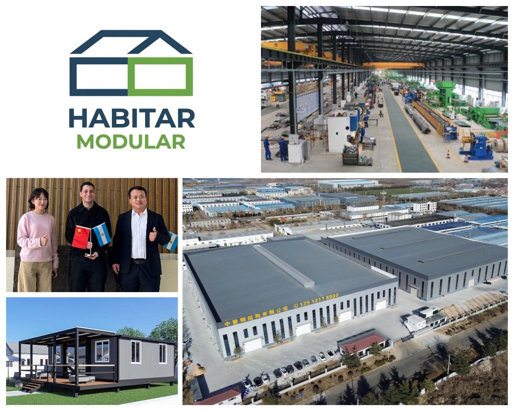 Planta industrial y grúa en instalaciones de Habitar Modular